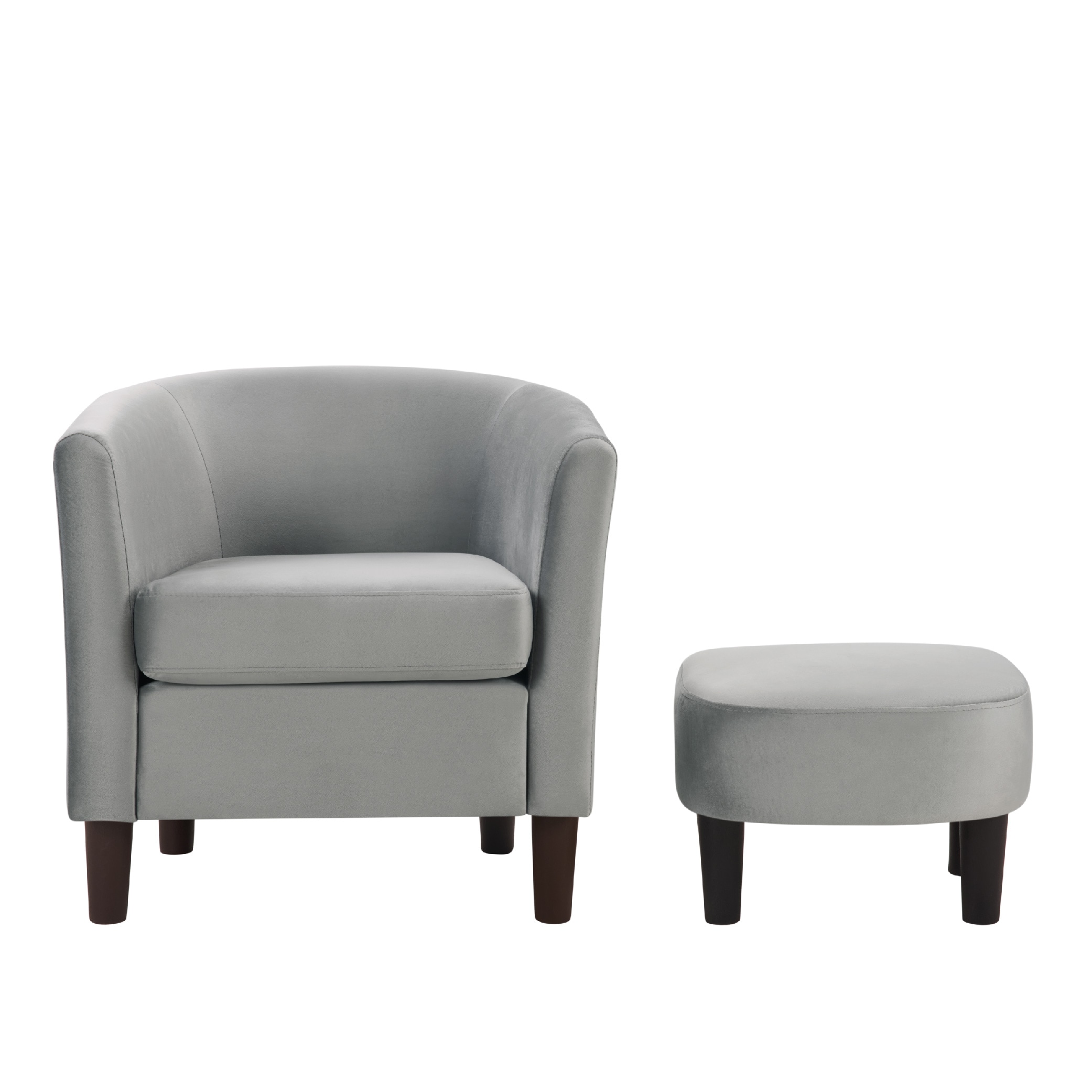 Velvet Accent Chair With Ottoman, Modern Barrel Chair Armchair For Living Room, Bedroom, Gray_maomaolike.com